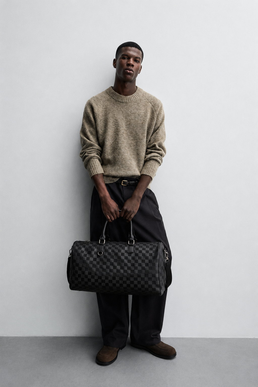 Seyram Chequered Leather Large-Capacity Shoulder Bag
