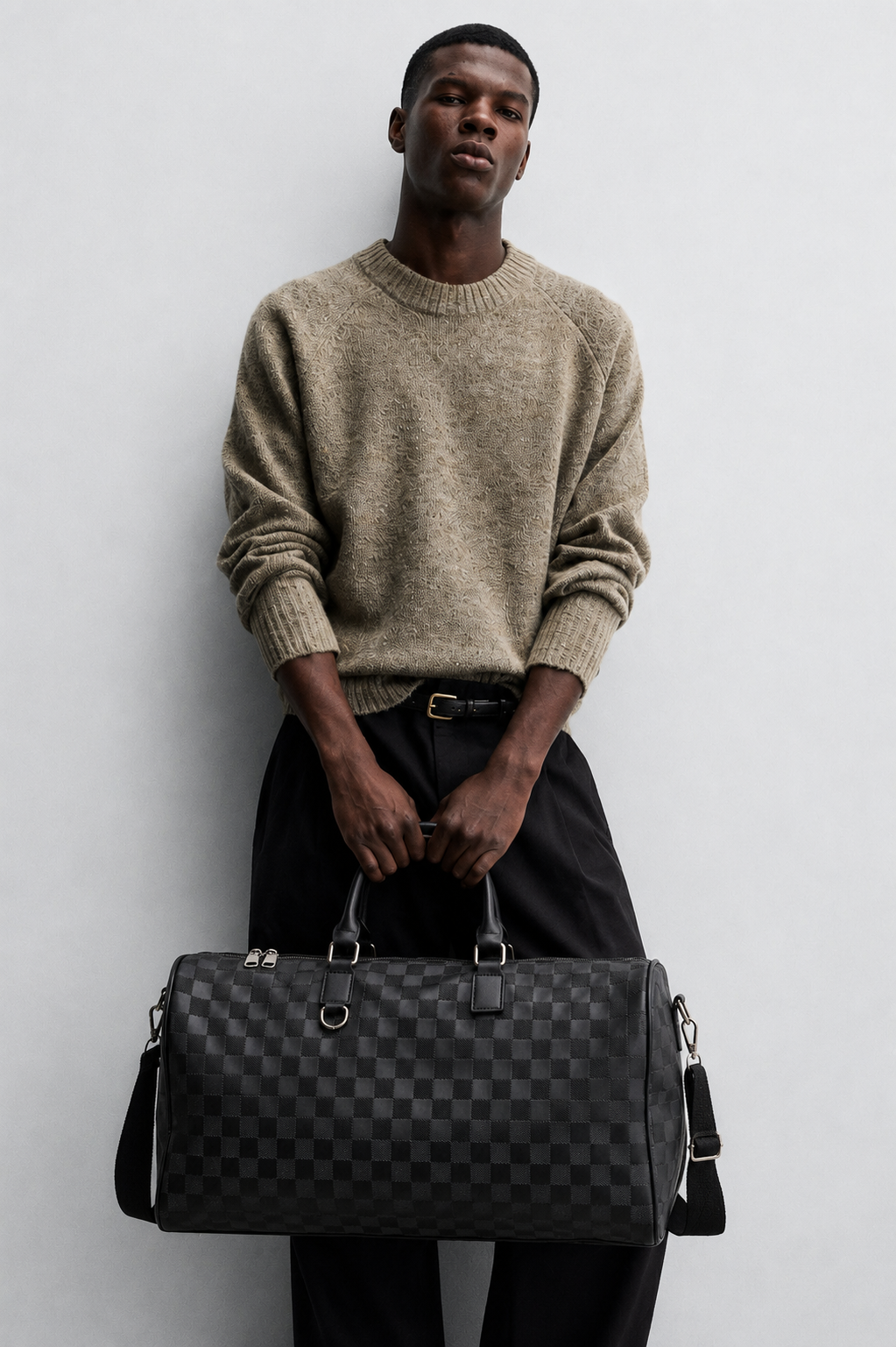 Seyram Chequered Leather Large-Capacity Shoulder Bag