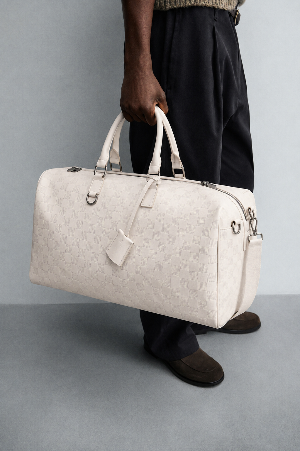 Seyram Chequered Leather Large-Capacity Shoulder Bag