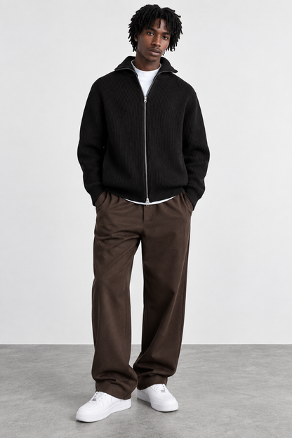 Chukwu Rib-Knit Turtleneck Zip-Up Cardigan
