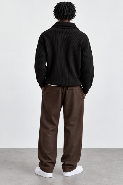 Chukwu Rib-Knit Turtleneck Zip-Up Cardigan