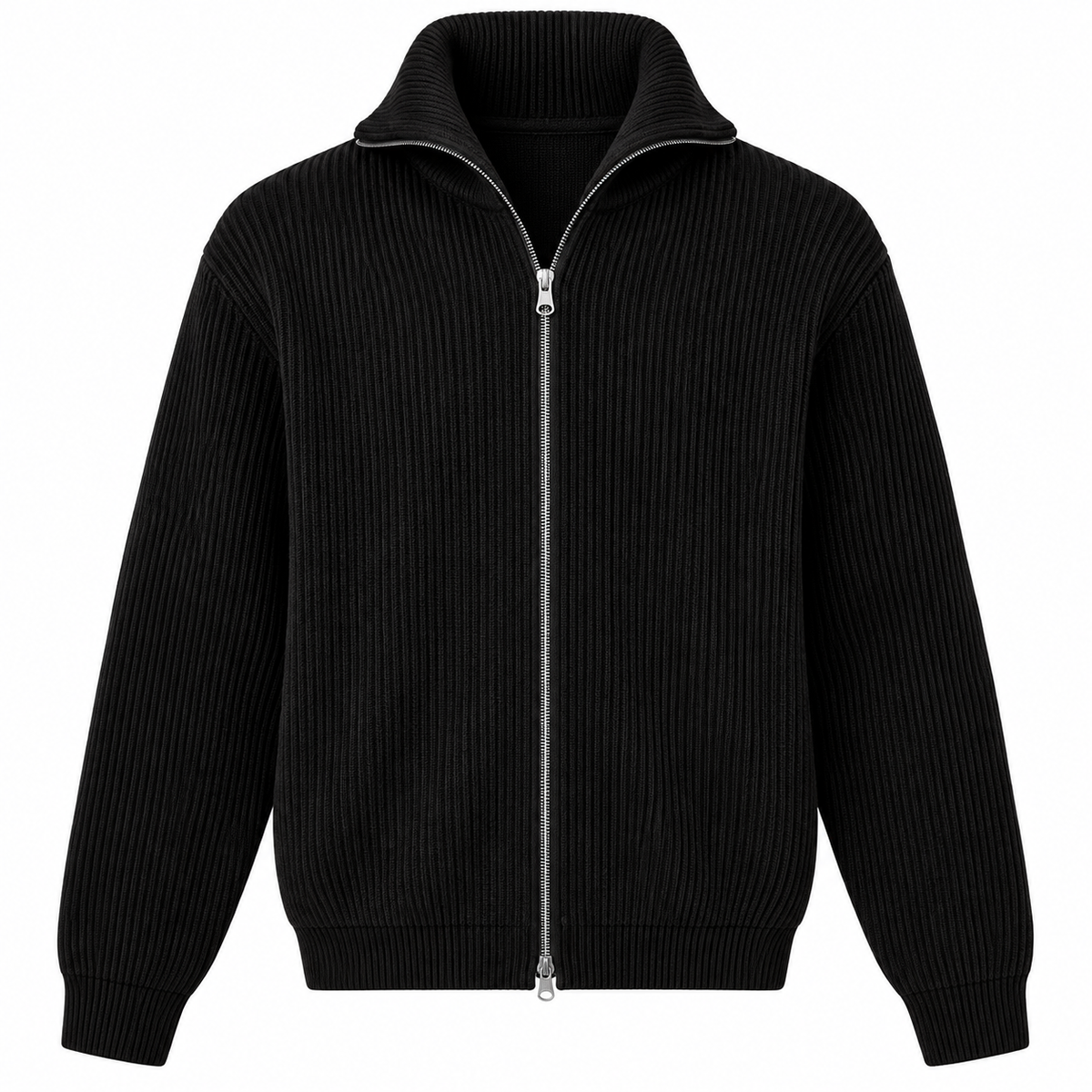 Chukwu Rib-Knit Turtleneck Zip-Up Cardigan