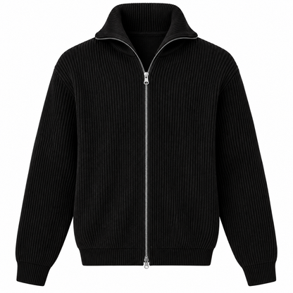 Chukwu Rib-Knit Turtleneck Zip-Up Cardigan