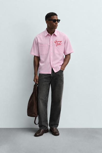 Bayo Boxy Oxford Embroidered Button-Down Shirt