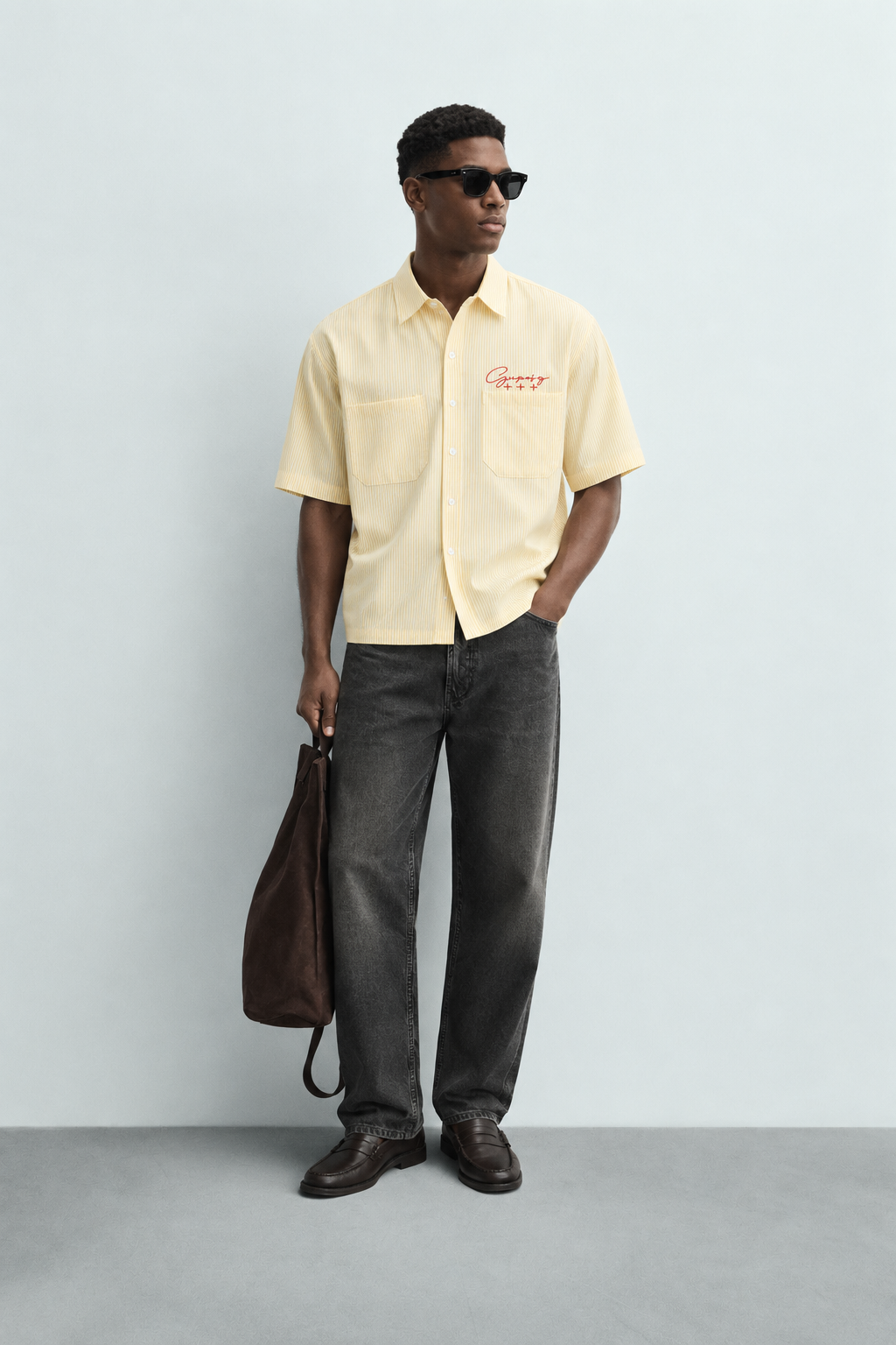 Bayo Boxy Oxford Embroidered Button-Down Shirt