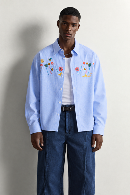 Dele Floral-Embroidered Anti-Wrinkle Long-Sleeve Shirt