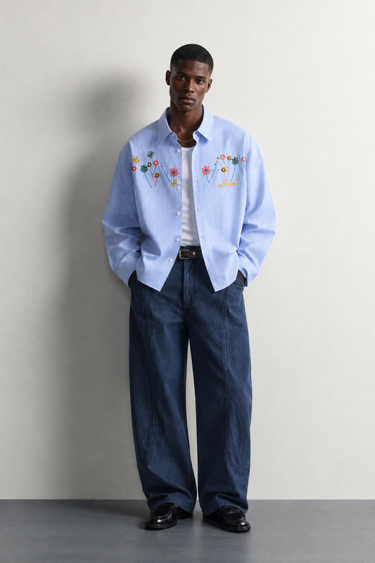 Dele Floral-Embroidered Anti-Wrinkle Long-Sleeve Shirt