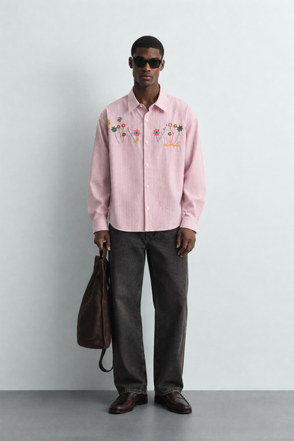 Dele Floral-Embroidered Anti-Wrinkle Long-Sleeve Shirt