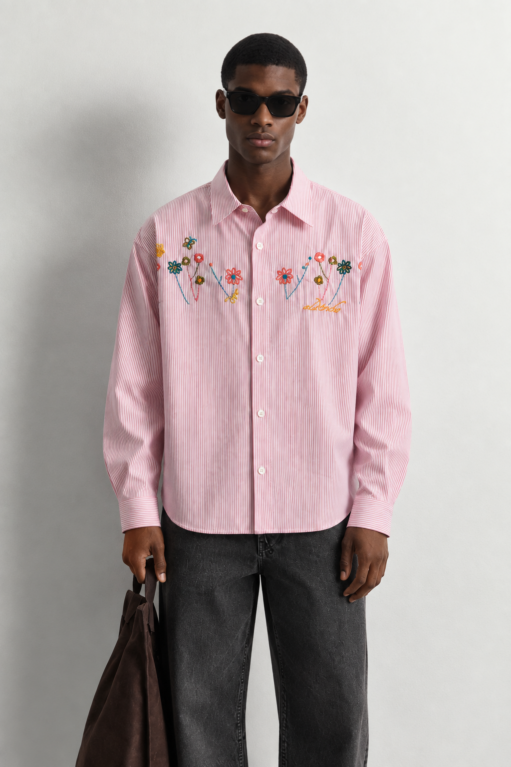Dele Floral-Embroidered Anti-Wrinkle Long-Sleeve Shirt