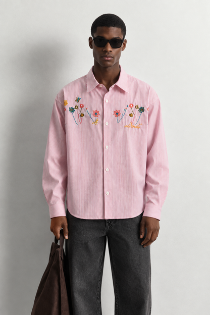 Dele Floral-Embroidered Anti-Wrinkle Long-Sleeve Shirt