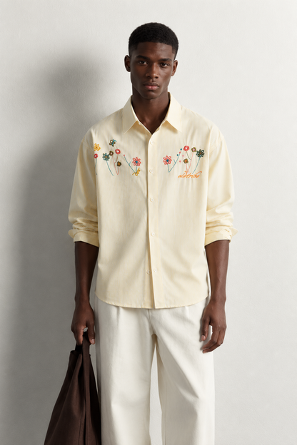 Dele Floral-Embroidered Anti-Wrinkle Long-Sleeve Shirt