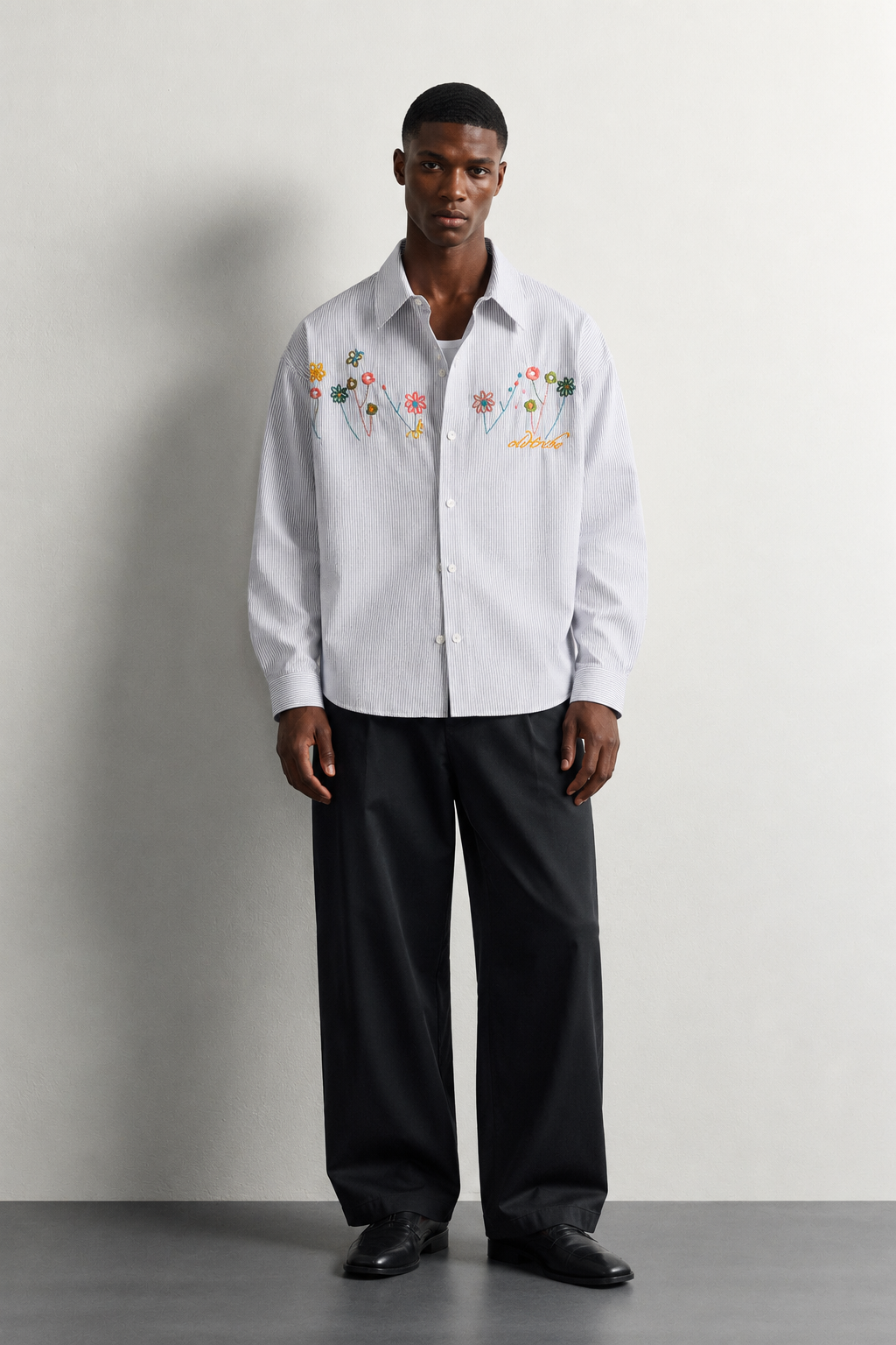 Dele Floral-Embroidered Anti-Wrinkle Long-Sleeve Shirt
