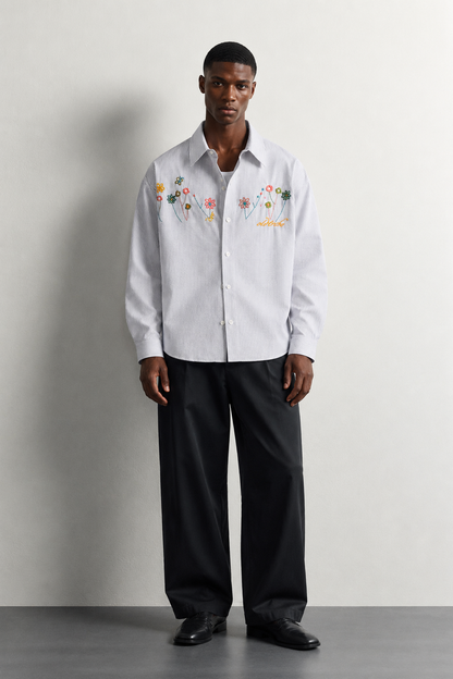 Dele Floral-Embroidered Anti-Wrinkle Long-Sleeve Shirt