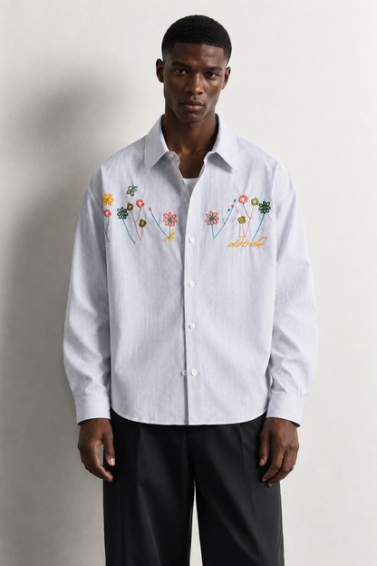 Dele Floral-Embroidered Anti-Wrinkle Long-Sleeve Shirt