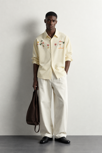 Dele Floral-Embroidered Anti-Wrinkle Long-Sleeve Shirt