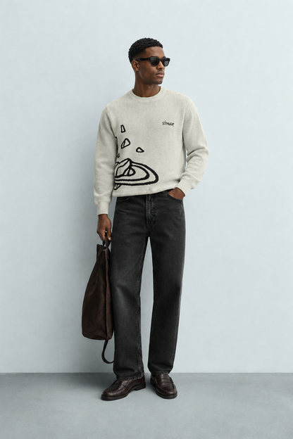 Femi Cotton Crew-Neck Long-Sleeve Knit Sweater