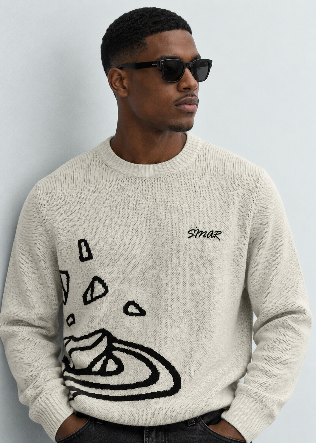 Femi Cotton Crew-Neck Long-Sleeve Knit Sweater