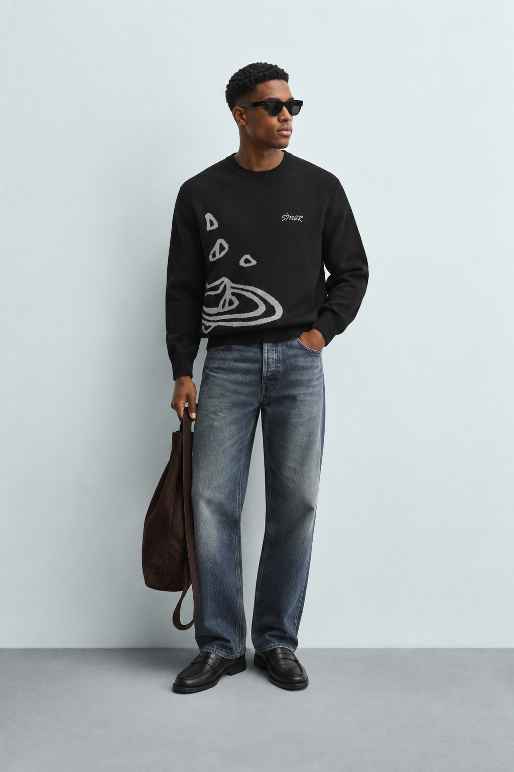 Femi Cotton Crew-Neck Long-Sleeve Knit Sweater