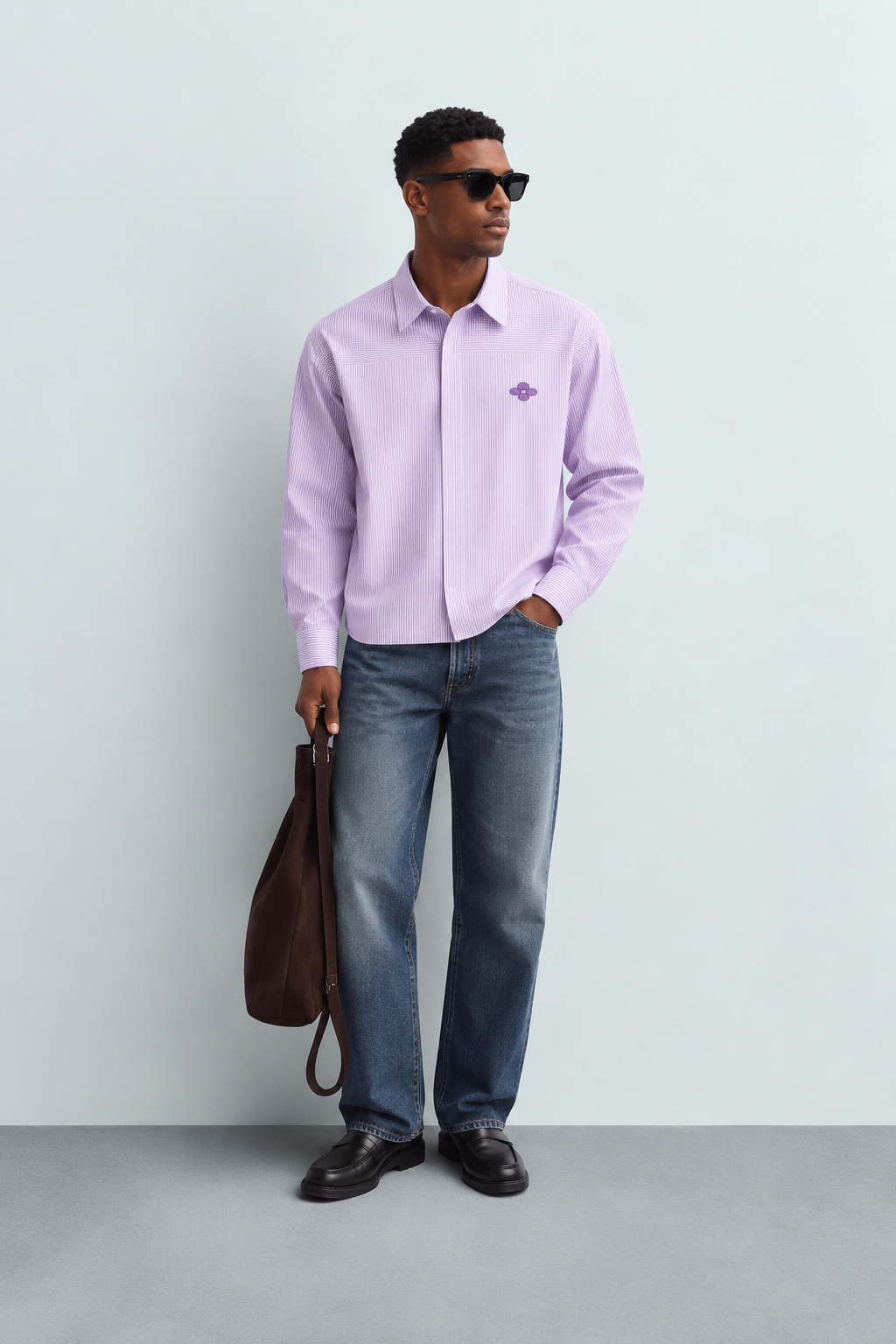 Ade Oxford Striped Hidden-Placket Long-Sleeve Shirt