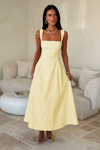 Office Vacation Waist Trimming Spaghetti Straps Dress Women Clothing Summer Independent