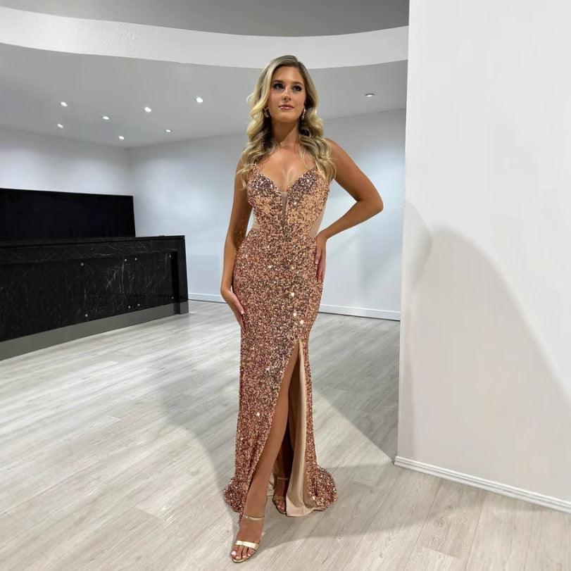 Robe longue à bretelles et sequins Nalika