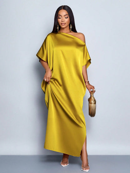 Adanna Golden Glow Satin Dress