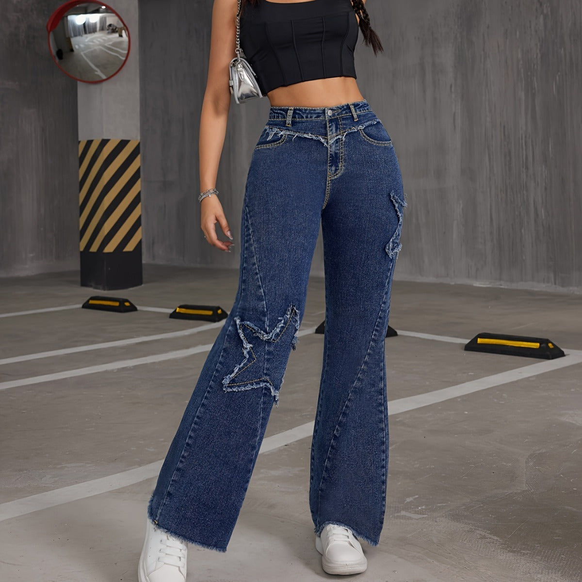 Pantalon en denim effiloché taille haute Ayola