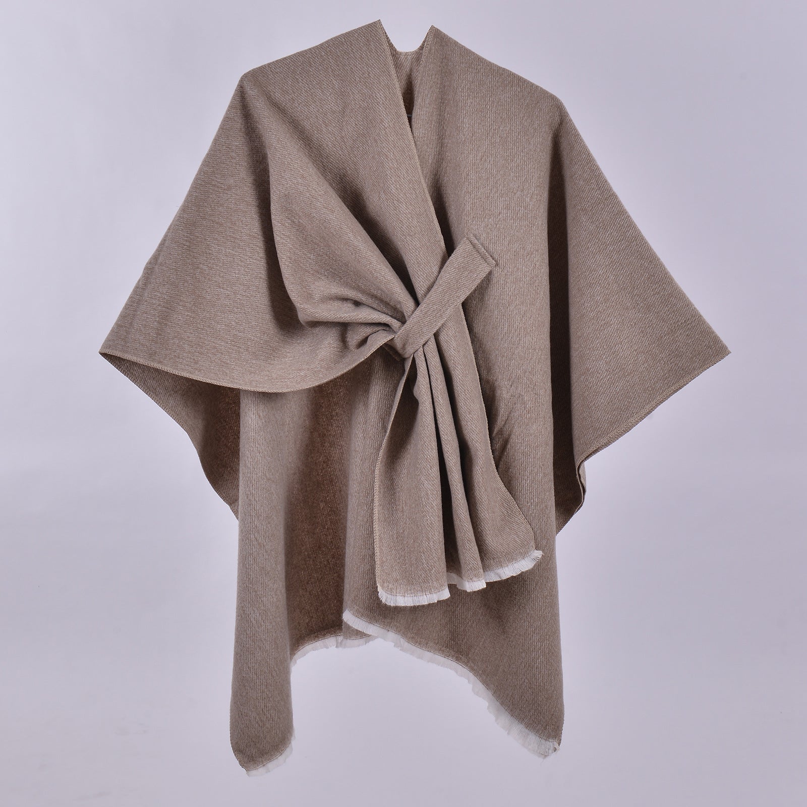 Solid Color Lace-up Shawl Khaki