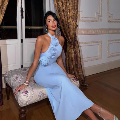 Zahara Floral Halter Split Dress