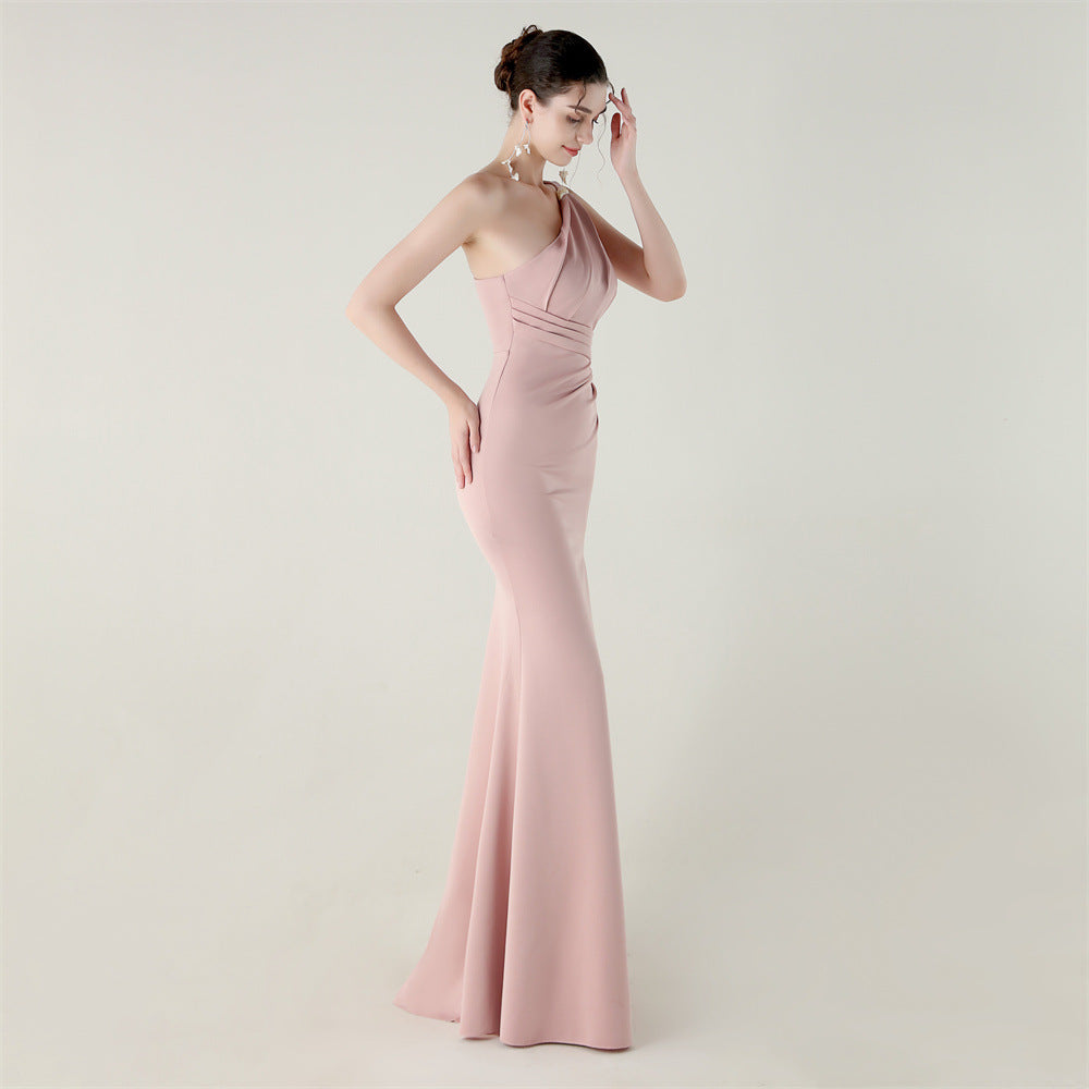 Zola One-Shoulder Satin Fishtail Gown