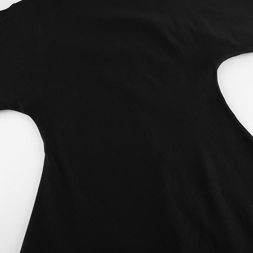 Niche Design Black Short Sleeve Wide Waist Slimming Shirt Summer Office Elegant Top for Women