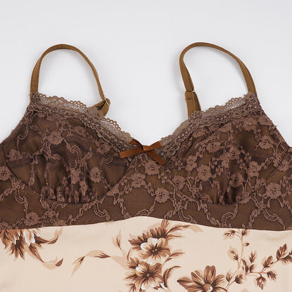 Sexy Retro Lace Stitching Chest Strap Dress French Elegant Romantic Floral Dress