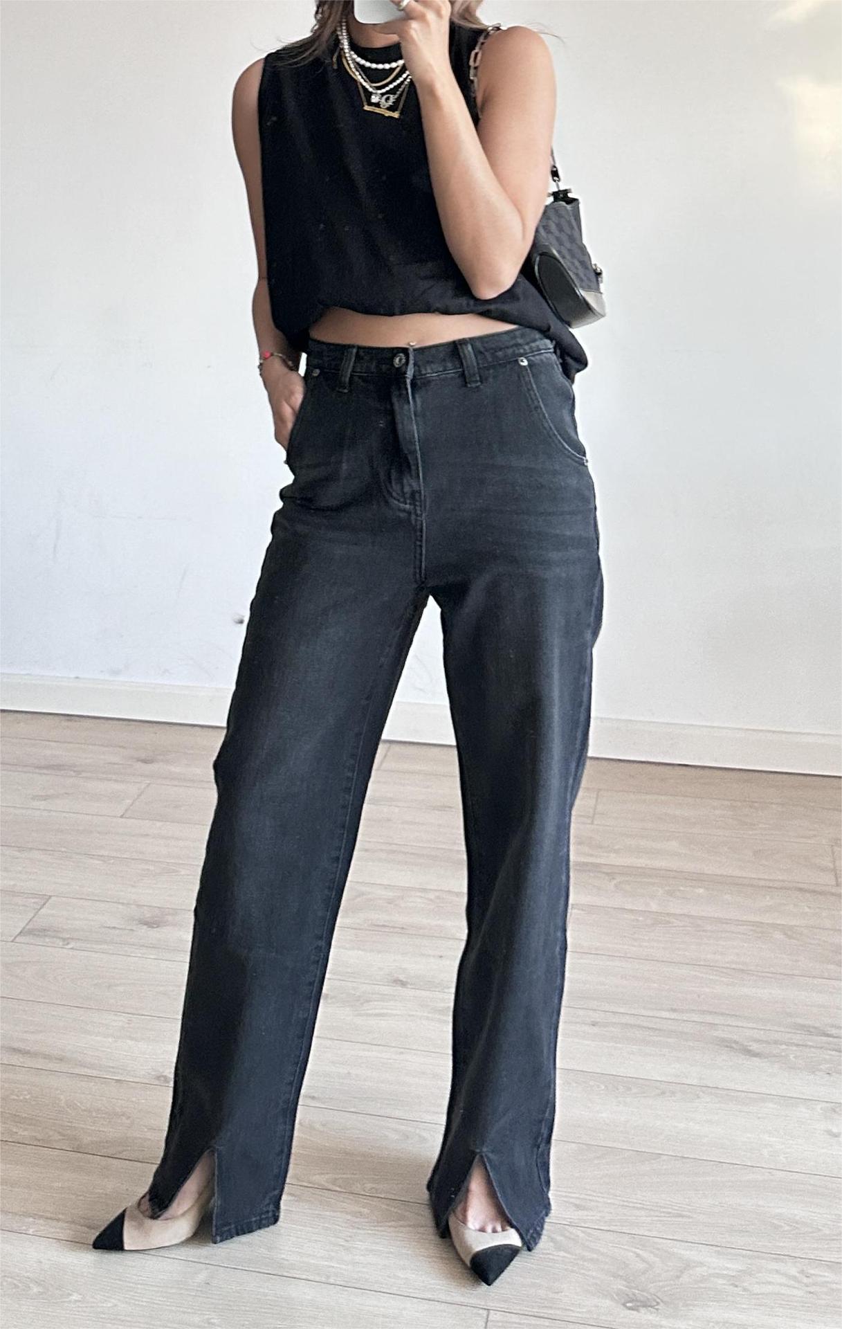 Sefina Front-Slit High-Waist Jeans