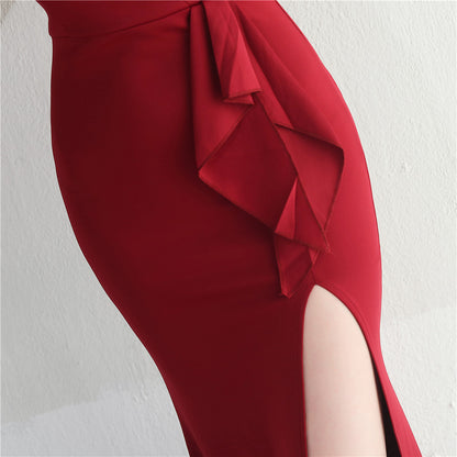 Nalani Ruffled Mesh Evening Dress