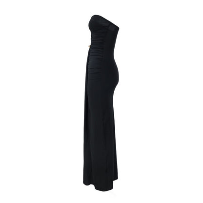 Women Clothing Elegant Chest Wrapped Pleated Three Dimensional Design High Sense Backless Maxi Dress Waist Tight