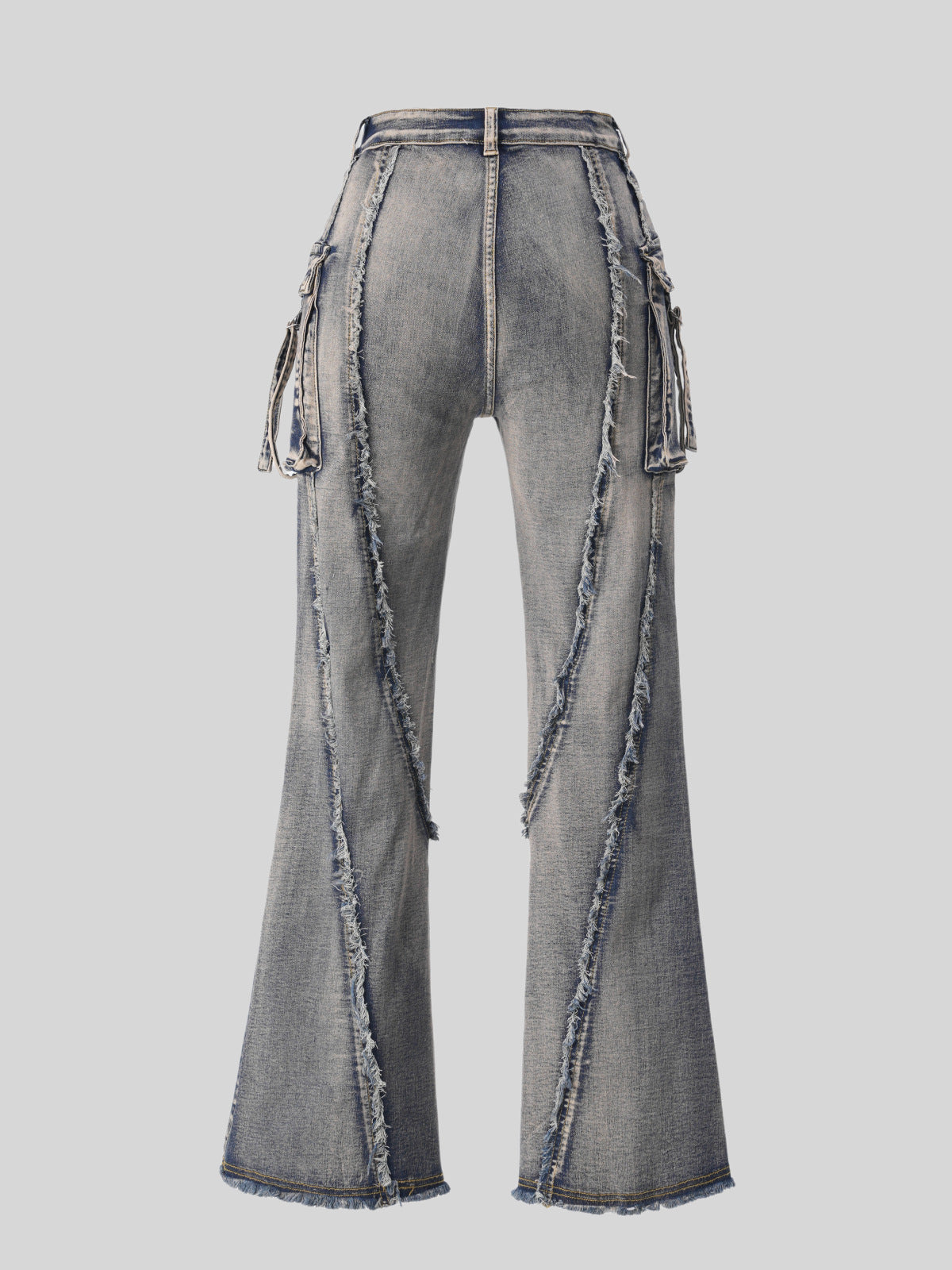 Street Tide Brand Waste Soil Cargo Jeans Three Dimensional Pocket Frayed Wide Leg Pants Women Jeans