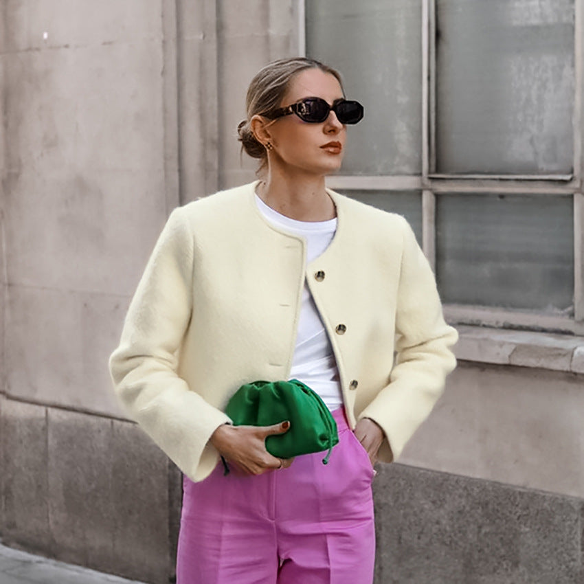 Adesua Apricot Woolen Charm Coat