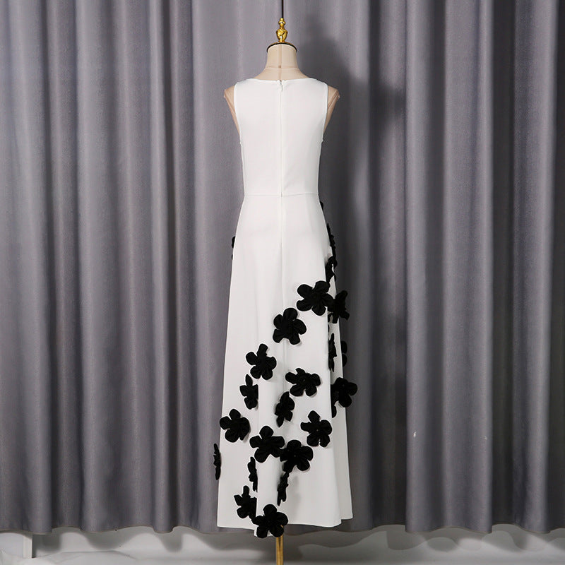 Elegant Elegant Dress High Grade Three Dimensional Floral Design round Neck Sleeveless High Waist A line Dress