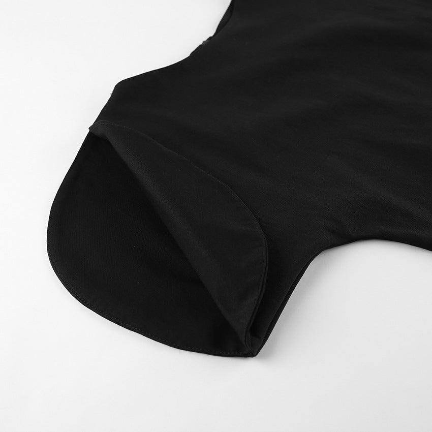 Niche Design Black Short Sleeve Wide Waist Slimming Shirt Summer Office Elegant Top for Women