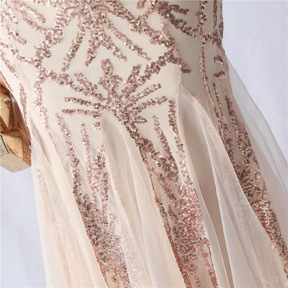 Zayira Ostrich Hair Mesh Evening Dress