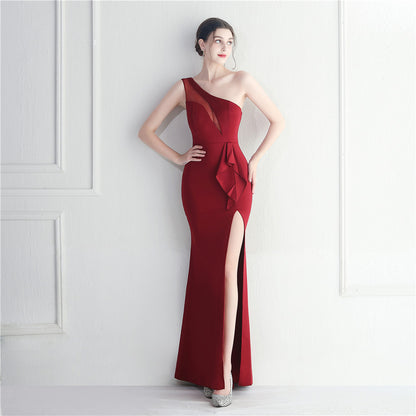 Nalani Ruffled Mesh Evening Dress