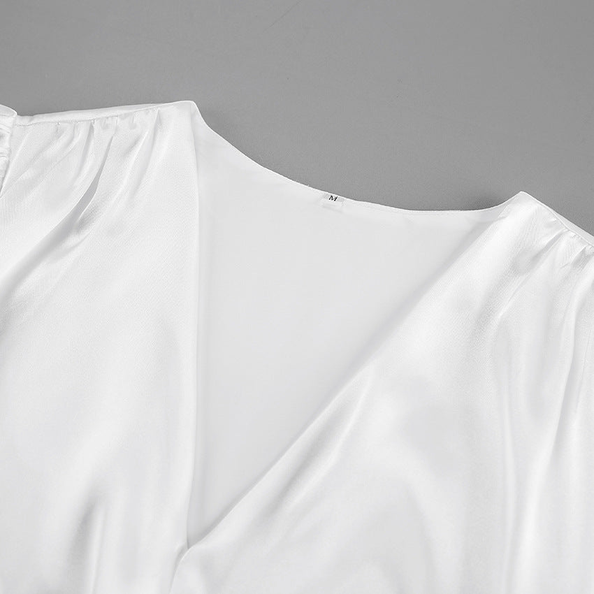 Adanna White Glow Satin Dress