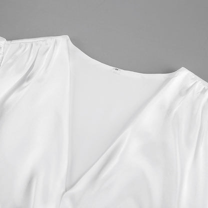 Adanna White Glow Satin Dress