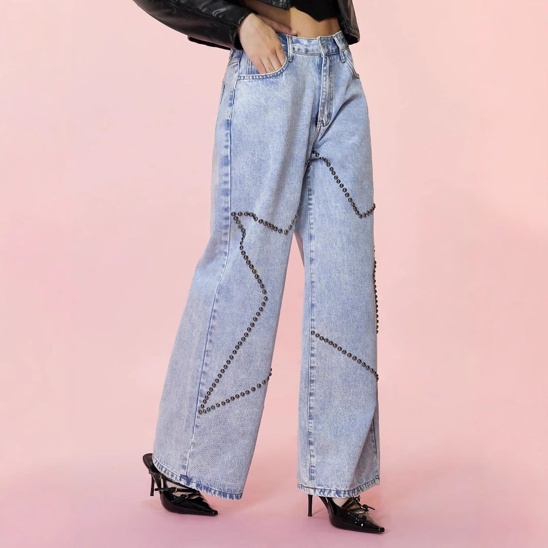Zelina Loose Retro Beaded Jeans