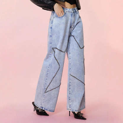 Zelina Loose Retro Beaded Jeans