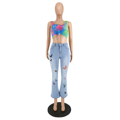 Jean en denim délavé brodé Amahle