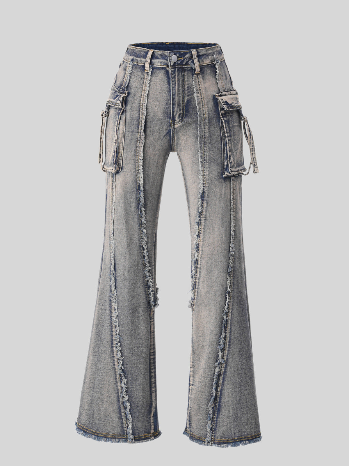 Street Tide Brand Waste Soil Cargo Jeans Three Dimensional Pocket Frayed Wide Leg Pants Women Jeans