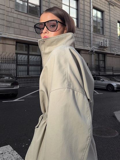 Carmelle Stand-Collar Trench Coat