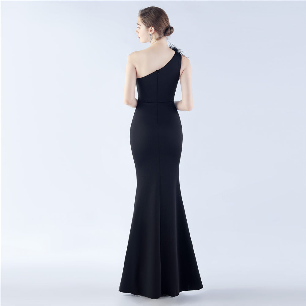 Zalika Ostrich Feather Satin Evening Dress