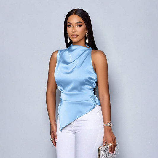 Zamora Asymmetric Satin Top